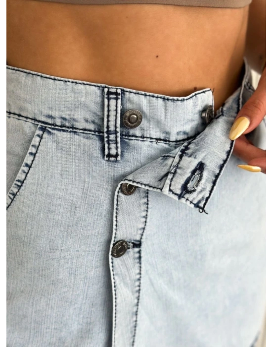 Kot Jeans Kesimetrik Kesim Cepli Şortlu Etek  Gri