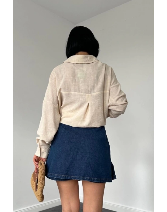 Krem Taş İşlemeli Gömlek