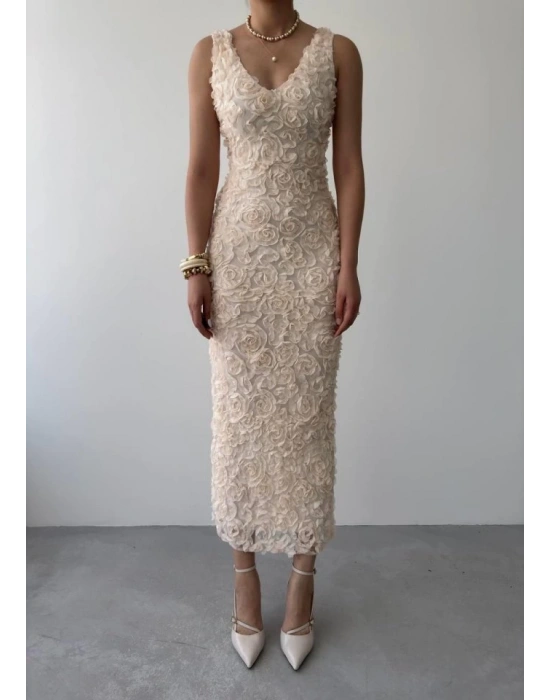 Kren Gül Detaylı Elbise