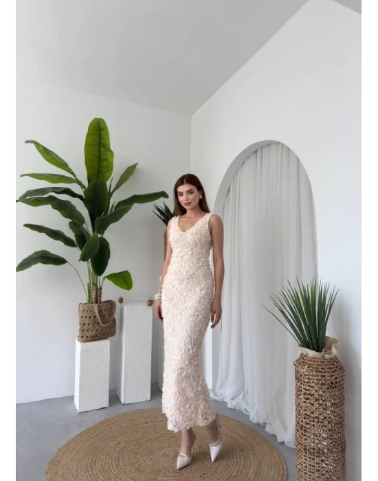 Kren Gül Detaylı Elbise
