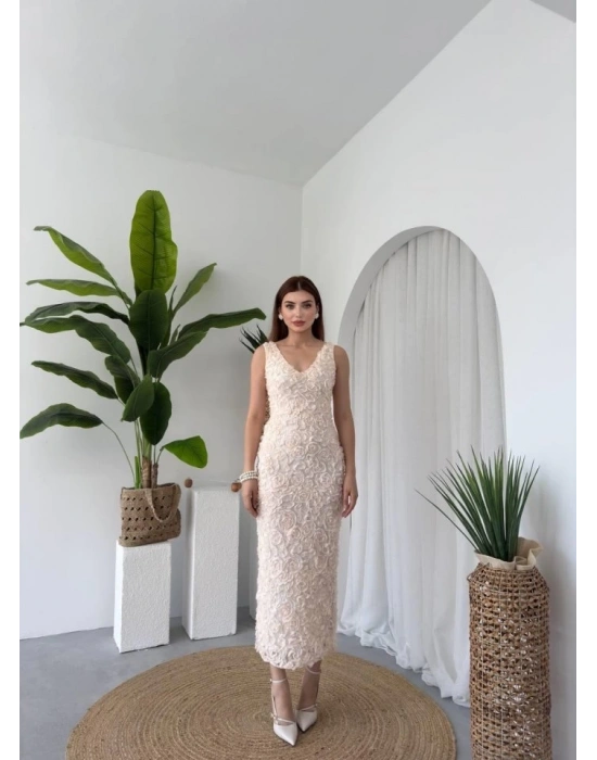 Kren Gül Detaylı Elbise