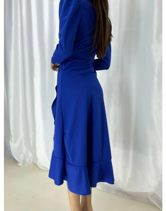 Krep Kumaş Midi Boy Kuşaklı Uzunkol Elbise