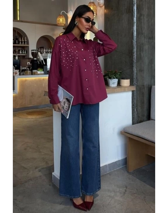 Kristal Taş Çakımlı Poplin Gömlek 3413