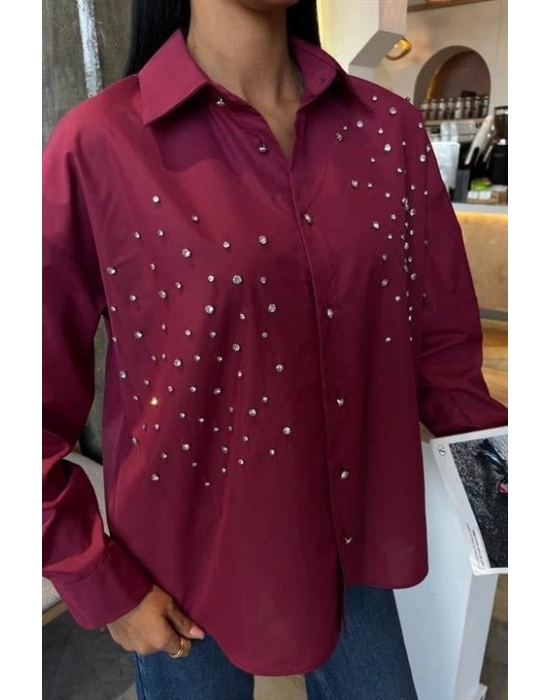 Kristal Taş Çakımlı Poplin Gömlek 3413