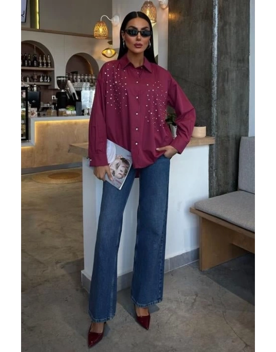 Kristal Taş Çakımlı Poplin Gömlek 3413