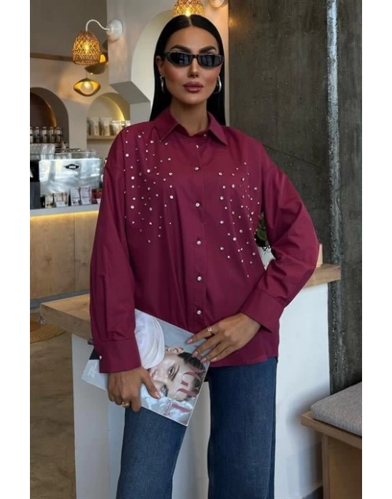 Kristal Taş Çakımlı Poplin Gömlek 3413