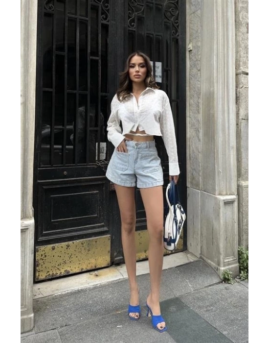 Kristen ırt Dekolte Crop Gömlek 325308