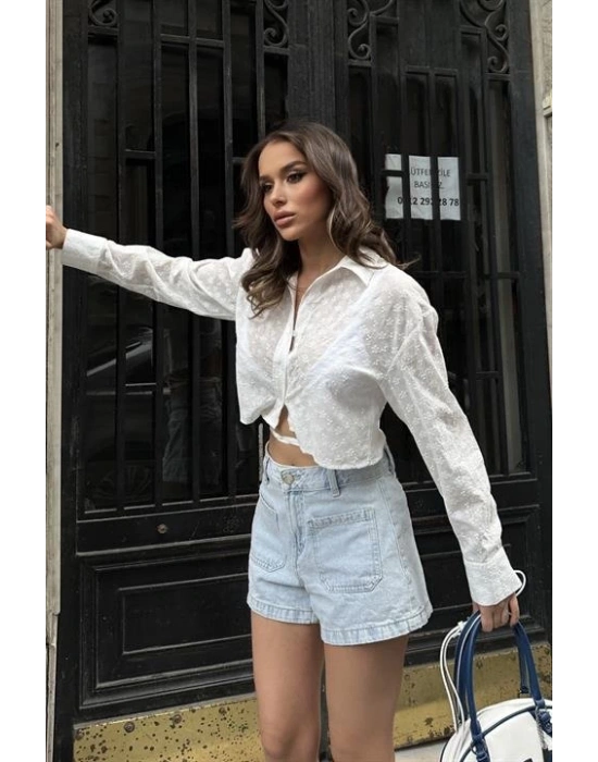 Kristen ırt Dekolte Crop Gömlek 325308