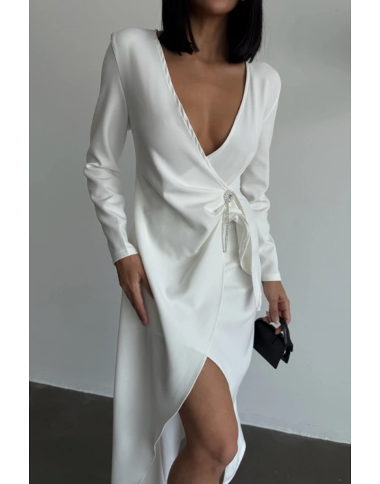 KRUVAZE BROŞ DETAYLI ELBİE  Beyaz