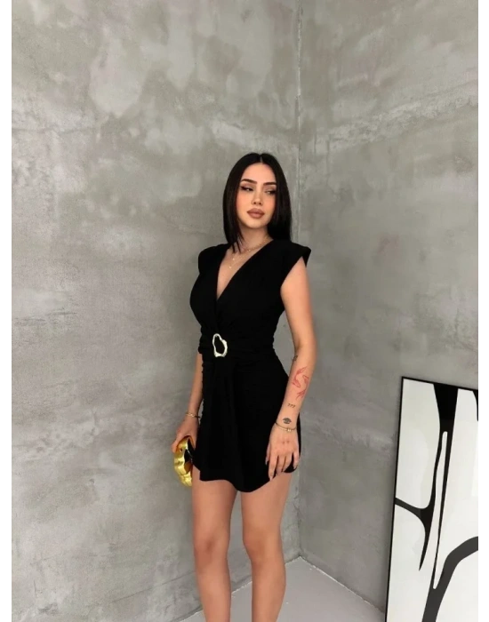 Kruvaze Drapeli Tokalı ini Elbise Şık Gece Davet Abiye  iyah