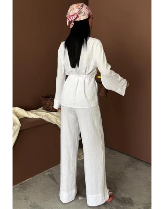 Kruvaze odel Klasik Pantolonlu Çupra Keten Takım 10191