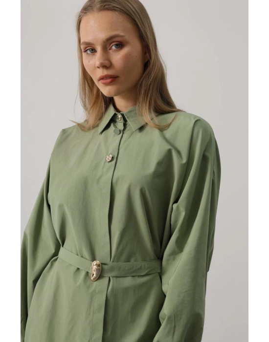 Kuşak Detaylı Tunik Gömlek  Haki