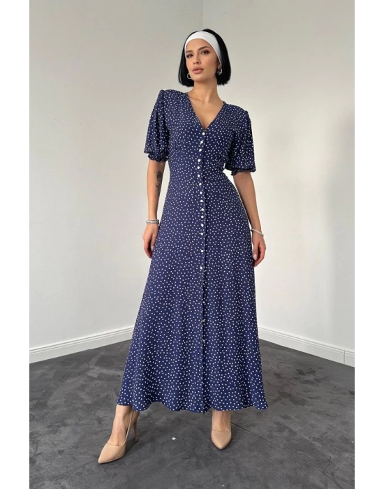 Lacivert Arka Ve Bel Ucu Gipeli Elbise