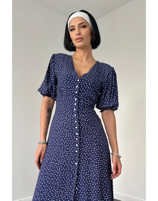 Lacivert Arka Ve Bel Ucu Gipeli Elbise