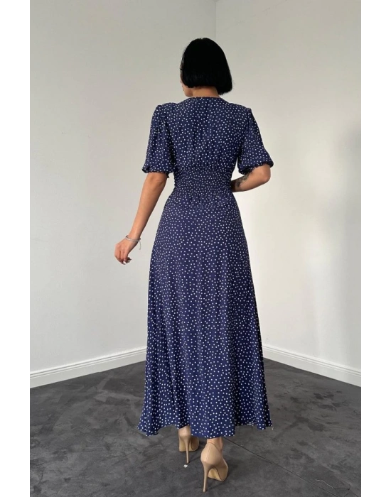 Lacivert Arka Ve Bel Ucu Gipeli Elbise