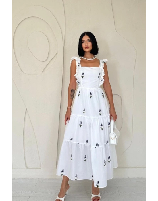 Lacivert ıfır Kol Fırfırlı Elbise