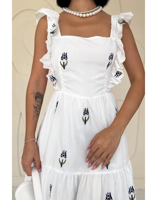 Lacivert ıfır Kol Fırfırlı Elbise