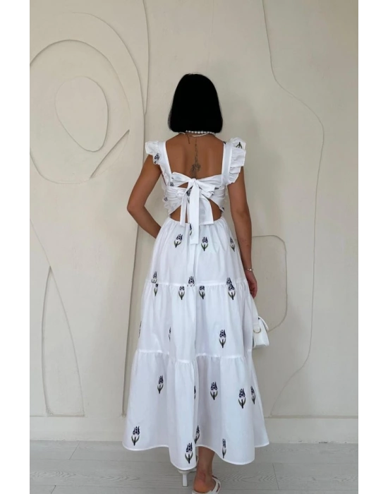 Lacivert ıfır Kol Fırfırlı Elbise