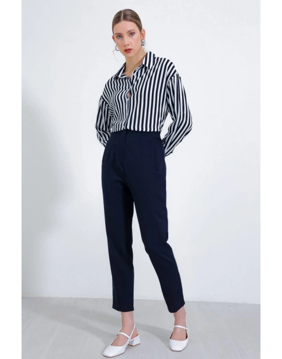 Lacivert Yüksek Bel Kumaş Pantolon 6650
