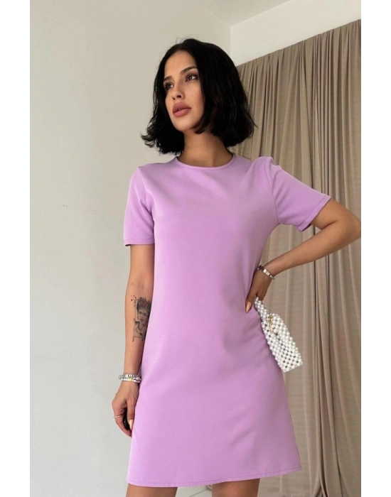 Lila Kısa Kol Atlas Mini Elbise