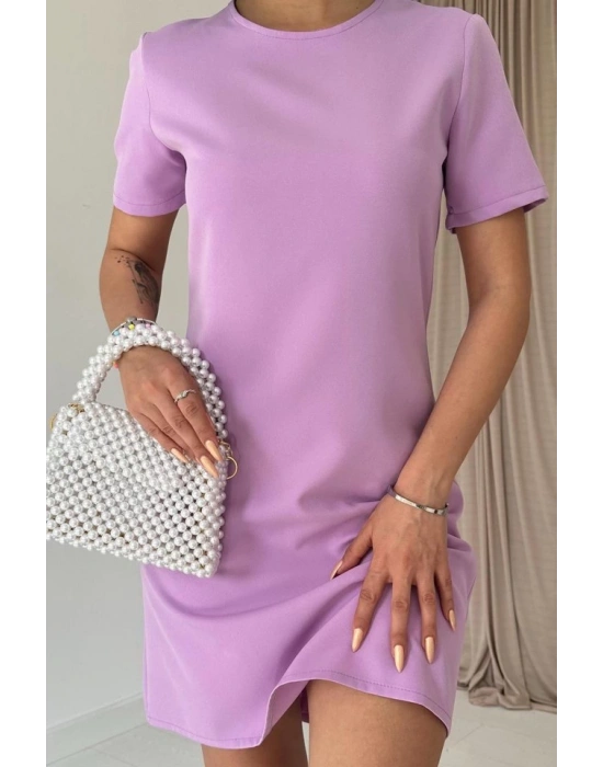 Lila Kısa Kol Atlas Mini Elbise