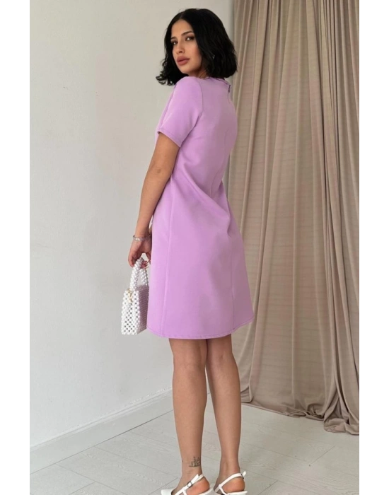 Lila Kısa Kol Atlas Mini Elbise