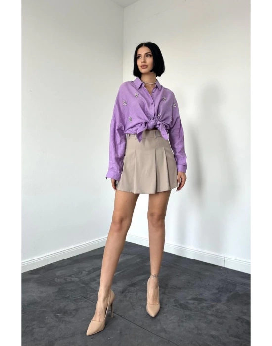 Lila Kristal Taşlı Gömlek