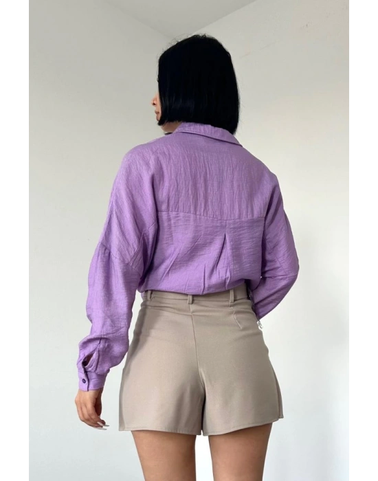 Lila Kristal Taşlı Gömlek