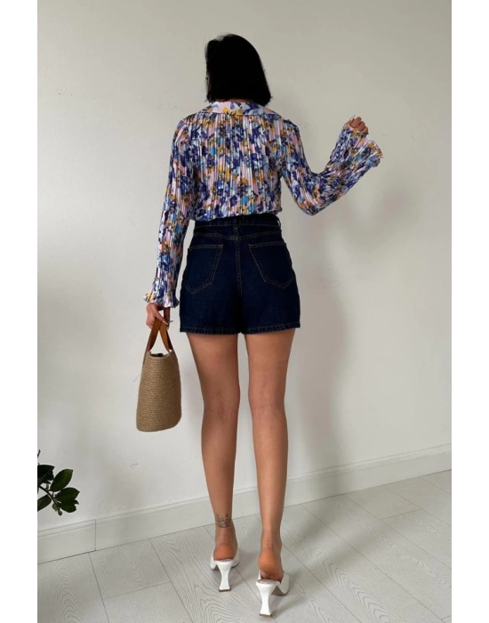 Lila Piliseli Çiçek Desen Gömlek