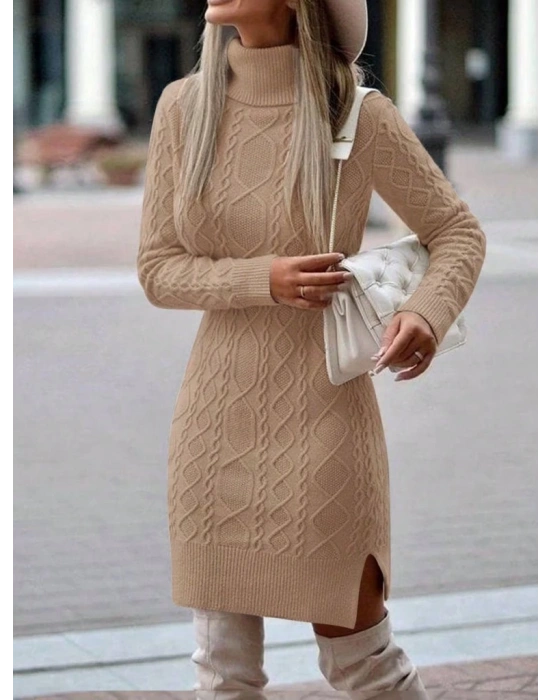 Loren Yünlü Motifli Midi Boy Triko Elbise