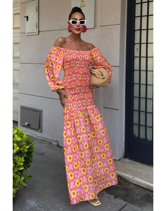 Madonna Yaka Gipe Detaylı Desenli Elbise 2746