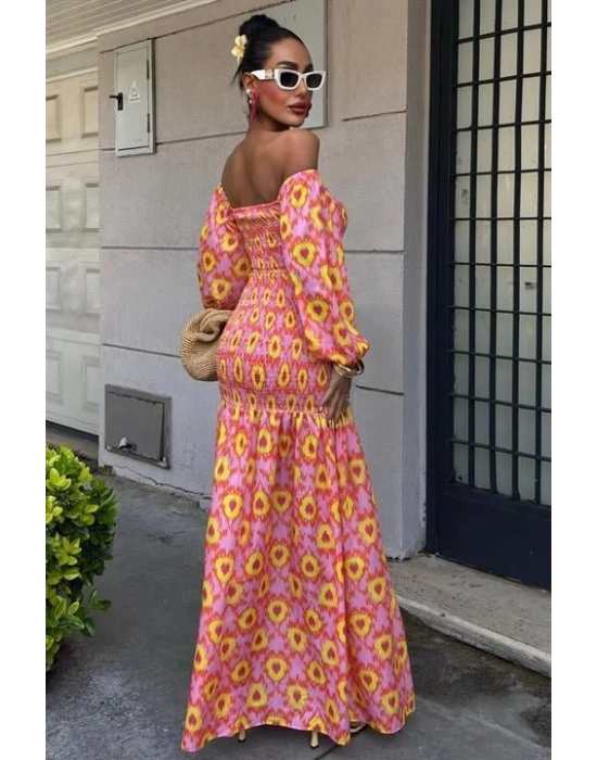 Madonna Yaka Gipe Detaylı Desenli Elbise 2746