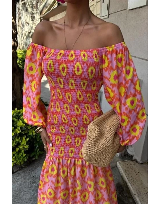 Madonna Yaka Gipe Detaylı Desenli Elbise 2746