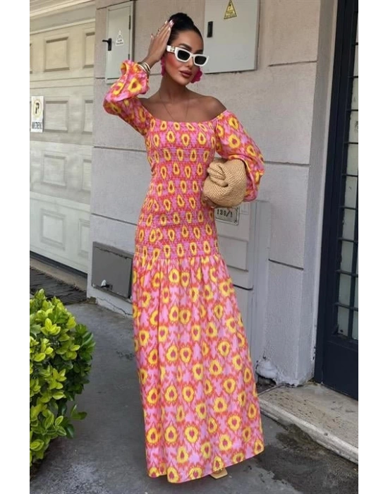 Madonna Yaka Gipe Detaylı Desenli Elbise 2746