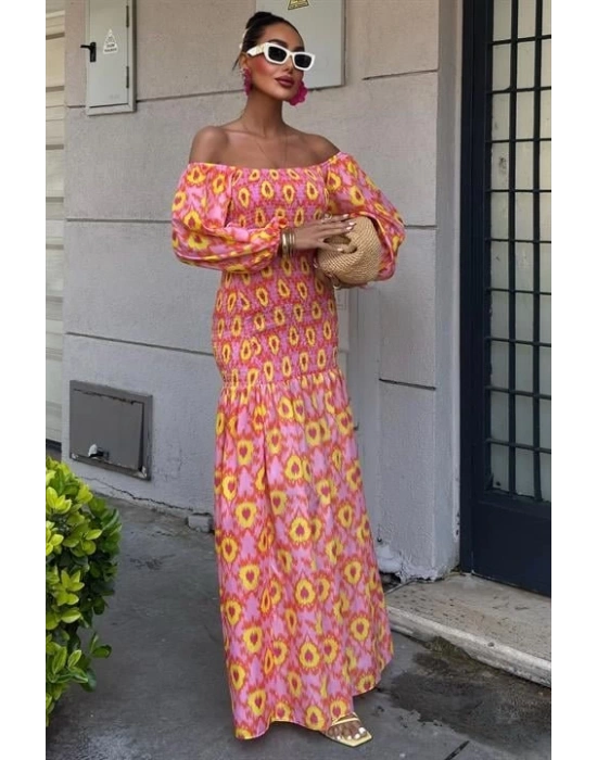 Madonna Yaka Gipe Detaylı Desenli Elbise 2746