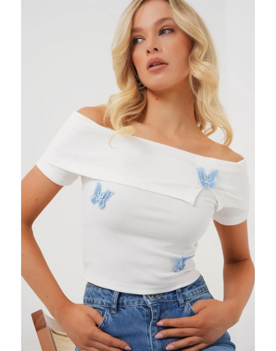 Madonna Yaka Kelebek Detaylı Bluz 957  Beyaz