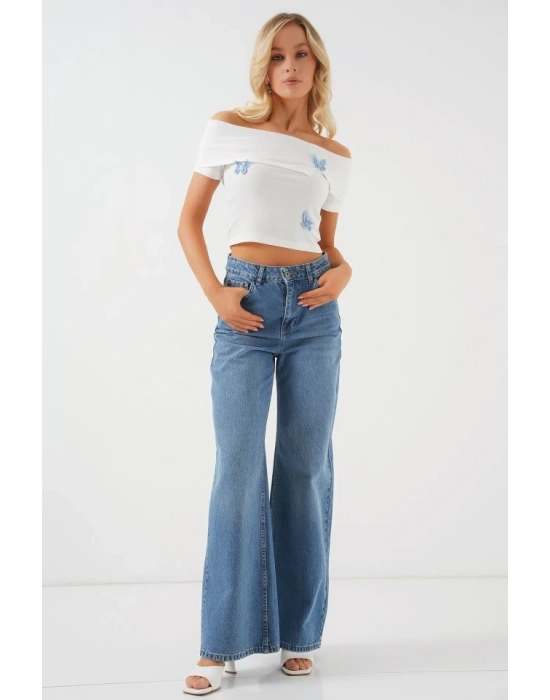 Madonna Yaka Kelebek Detaylı Bluz 957  Beyaz