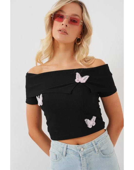 Madonna Yaka Kelebek Detaylı Bluz 957  Siyah