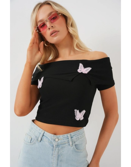 Madonna Yaka Kelebek Detaylı Bluz 957  Siyah