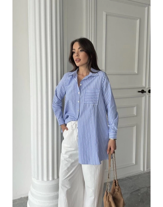 Mavi Çizgili Uzun Gömlek