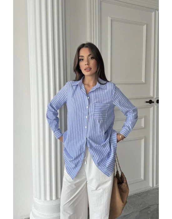 Mavi Çizgili Uzun Gömlek