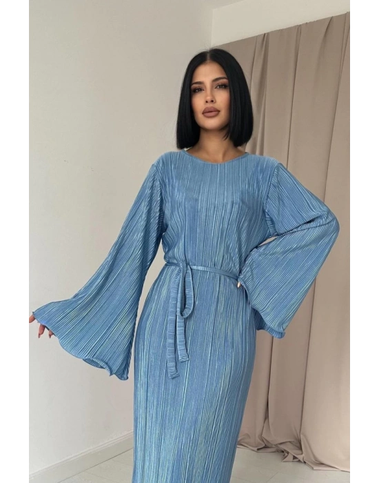 Mavi İspanyol Kol Piliseli Elbise
