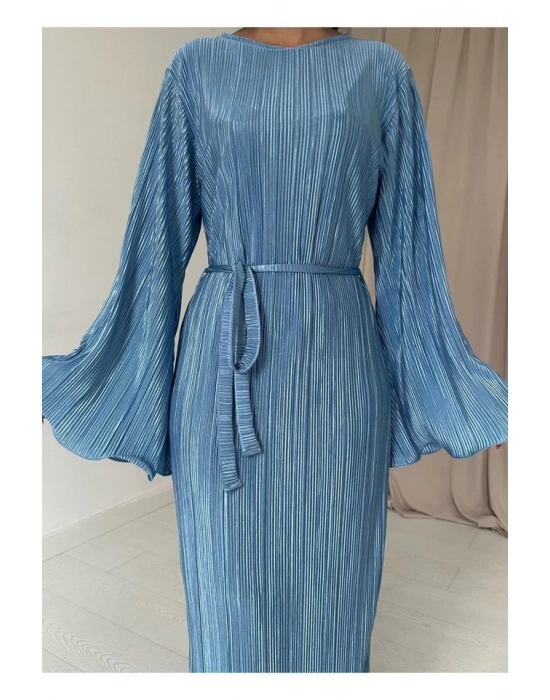 Mavi İspanyol Kol Piliseli Elbise