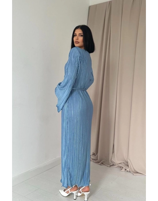 Mavi İspanyol Kol Piliseli Elbise