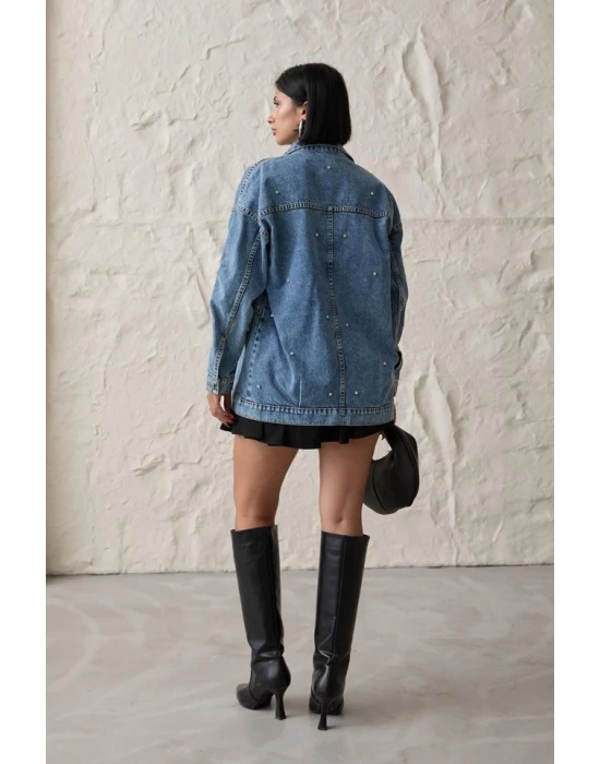 Mavi Taşlı Kot Ceket