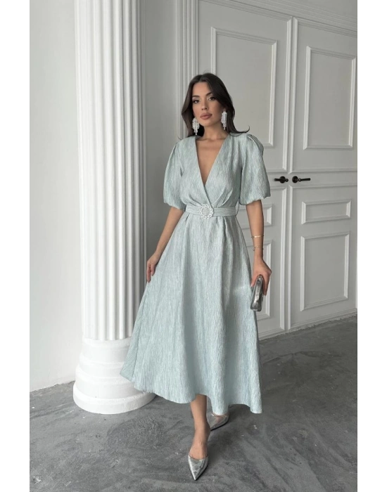 int Işıltılı Kemerli Kruvaze Elbise