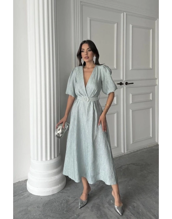 int Işıltılı Kemerli Kruvaze Elbise