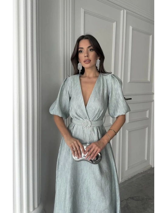 int Işıltılı Kemerli Kruvaze Elbise