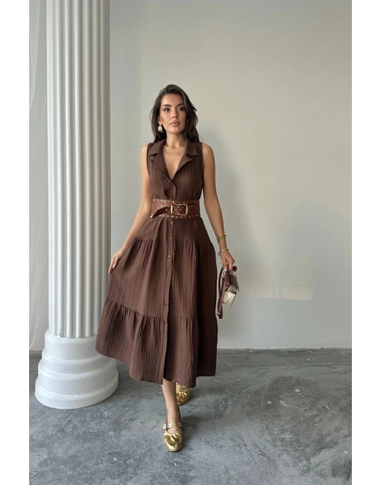 MÜLİN ELBİE GÖMLEK YAKA KOLUZ ÖNDEN DÜĞMELİ  Kahverengi