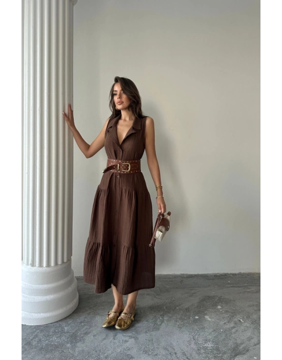 MÜLİN ELBİE GÖMLEK YAKA KOLUZ ÖNDEN DÜĞMELİ  Kahverengi